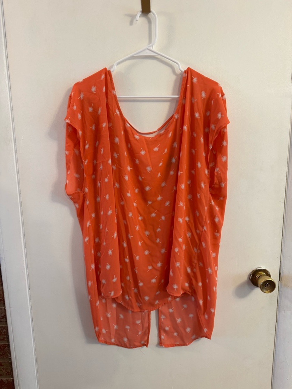 torrid Coral Orange Sheer Floral Draped Blouse
